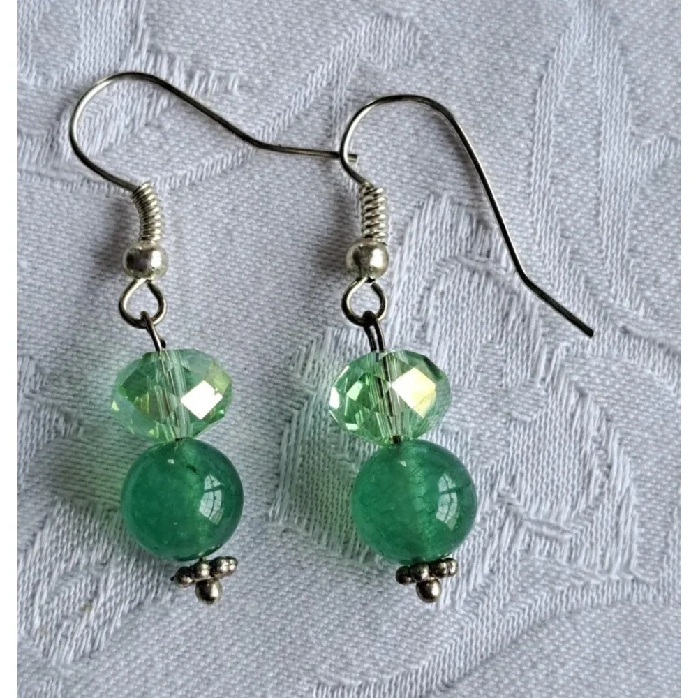 Gemstone Beaded Jewelry Set Necklace Earrings Aventurine Turtle Jade Pendant